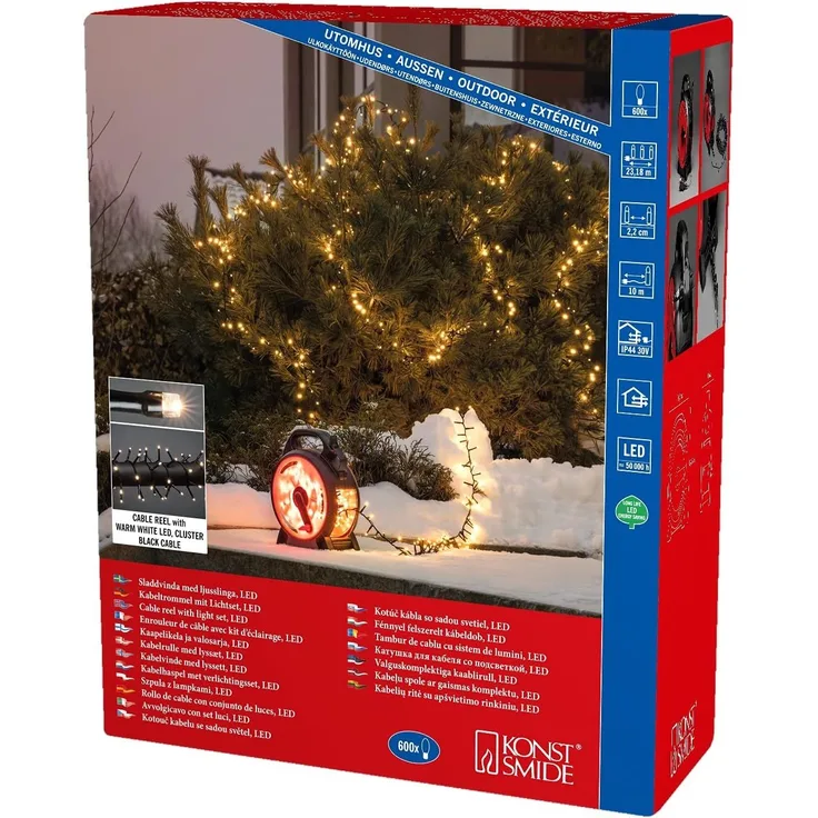 KONSTSMIDE No. 3846-100 LED Outdoor Micro Compactlights Lichterkette Kabelaufroller warmweiß 600
