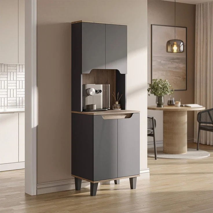 Roomart Küchenbuffet DEFNE mit Nische Kaffeebar Mikrowellenschrank Vorratsschrank, 5 Farben Offene Nische für Kaffeemaschine, 4 Türfächer – Bild 2