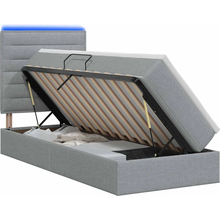 vidaXL LED-Speicherbett mit Matratze Hellgrau 90 x 200 cm Stoff 3459855 – Bild 2