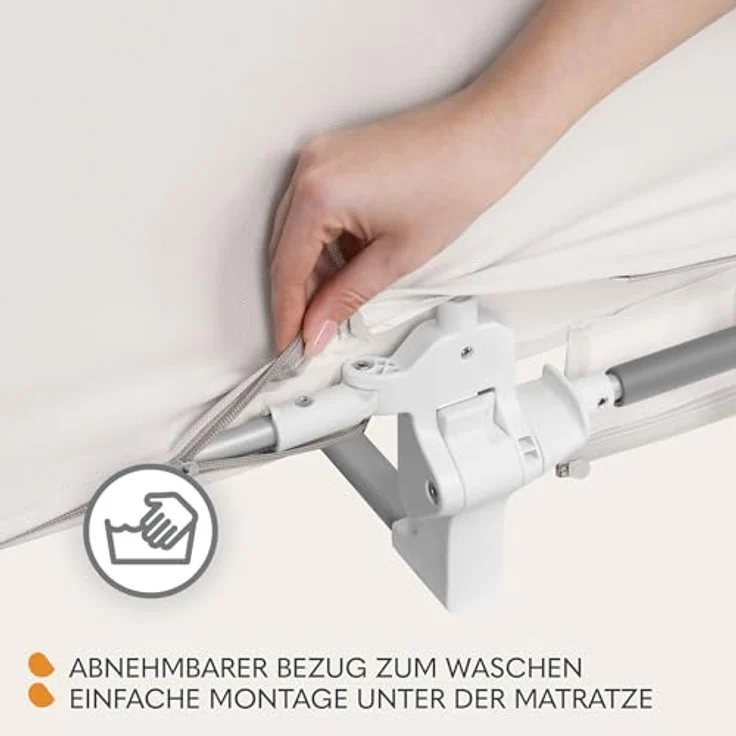 Lionelo Lora Tragbares Bettschutzgitter für Kinder, Neigungsverstellung bis 180°, klappbares Schutzgitter für Bett, 45 cm - 105 cm, StandSafe-Sicherung, Schutz gegen Herausfallen – Bild 6