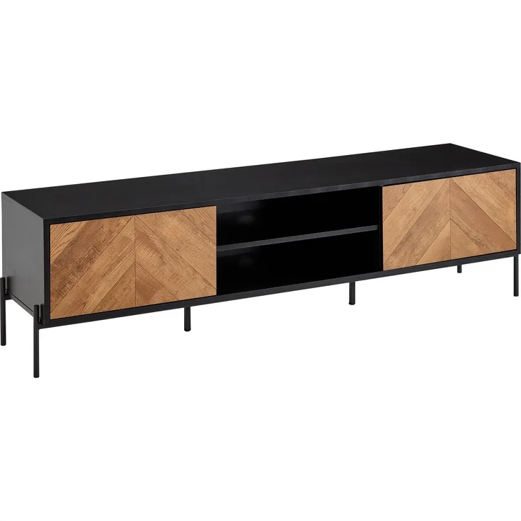 Lowboard TV-Kommode 163x45x40cm Holz Schwarz Eiche-Dekor Modern Wohnzimmer