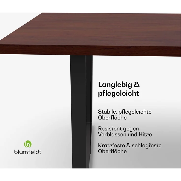 Blumfeldt Bearsdon Esstisch – Farbe Walnuss MDF-Tischplatte 180x90 cm, Schwarze Tischbeine aus Metall, Industrieller Loft-Stil, Hitze- und Kratzfest, Perfekt für Esszimmer und Küche – Bild 6