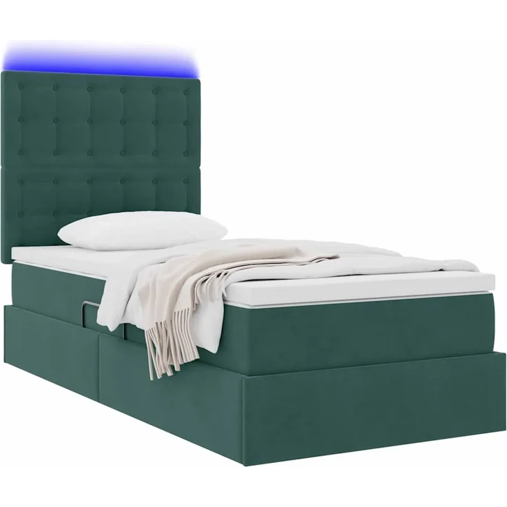 vidaXL LED-Speicherbett mit Matratze Dunkelgrün 90 x 200 cm Samt 3372762 – Bild 3