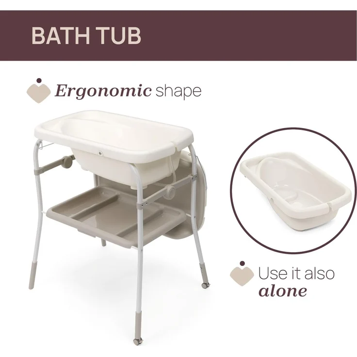 Chicco Soft Bubble Armonia Klappbare Wickelkommode, Baby Wickeltisch mit Integrierter Babywanne, 4in1 Herausnehmbare Badewanne, Platzsparendes Gestell mit Rollen, Höhenverstellbar, Beine in Holzoptik – Bild 4