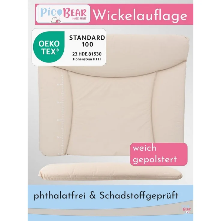 pic Bear Wickelauflage - hochwertige OEKO-TEX Wickeltischauflage - pflegeleichte Wickelunterlage - Auflage Wickelkommode - 85x72 cm - Sand