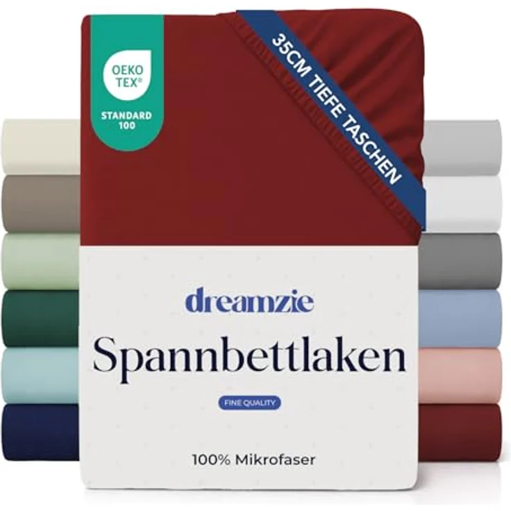 Dreamzie Spannbetttlaken 180x200 cm - 35 cm Tiefe Tasche - 100% Mikrofaser Bettlaken - Burgunderrot, Schadstoffgeprüft(Oeko TEX), Bettlaken mit Gummizug – Bild 2