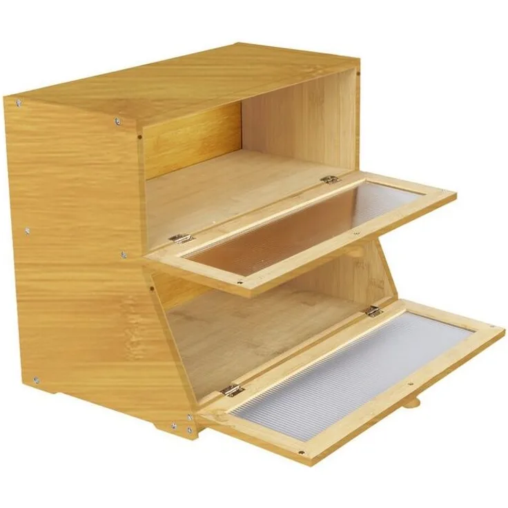JEOBEST Brotkasten Küche Brotaufbewahrung, Großer Brotbox, (Bambus) 2 Etagen und Sichtfenster