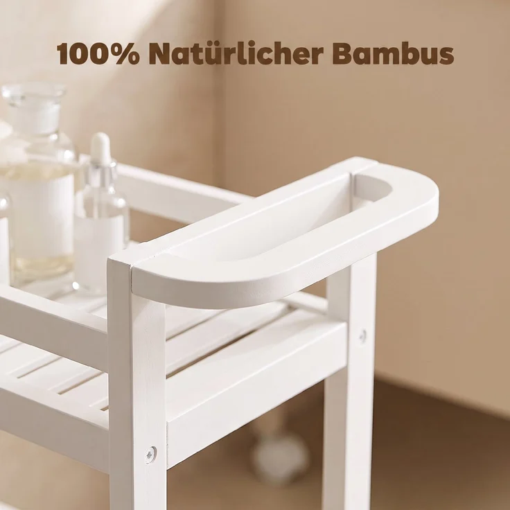 HOMCOM Rollwagen, Bambus, Weiß, 55L x 20B x 75H cm – Bild 7