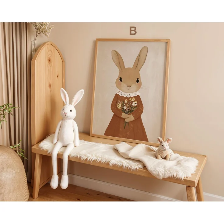 süße Hasen Poster Kinderzimmer · Geschenkidee für Kinder · Babyzimmer Deko · Modern Abstrakt Minimalistisch neutral ·Deko Print ohne Rahmen - B / 70 x 100 cm