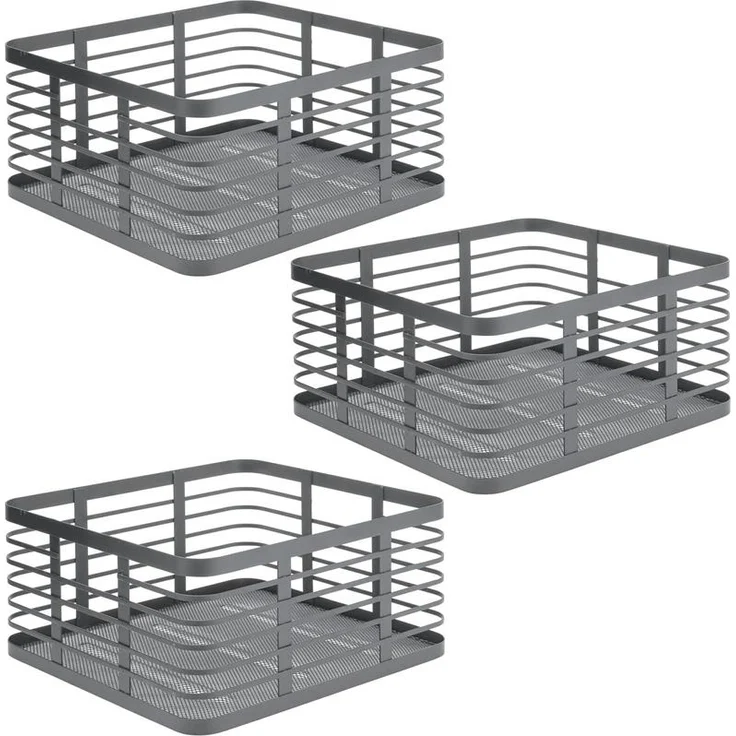 mDesign Allzweckkorb Gitterbox Drahtkorb Aufbewahrung 3er Set Metall Dunkelgrau – Bild 1