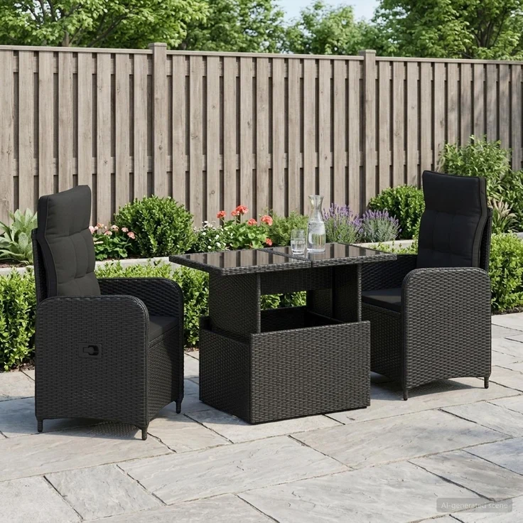 vidaXL Outdoortisch-Set 3 stk. Schwarz 100 x 55 x 73 cm Poly-Rattan 3422400 – Bild 3