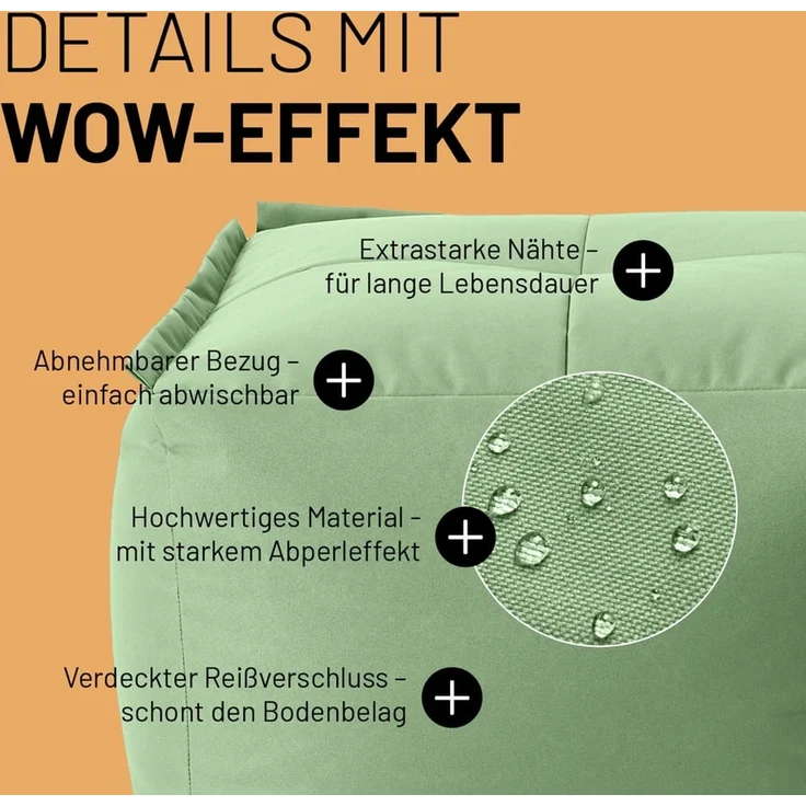 Lumaland Sitzsack-Lounge Modular Garnitur | 5-Teiliges Set | Indoor & Outdoor Sitz-Garnitur | Erweiterbar & Waschbare Sitzmöbel für Innenräume & Garten | Wasserfeste Chill-Out Lounge [Pastellgrün] – Bild 4