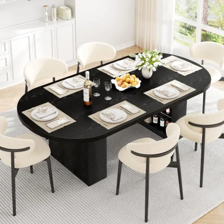 Jocoevol 70.9" Esstisch Oval Ausziehbar für 6-10 Personen, Esszimmer Tisch mit 3-Stufigem Ablagefach, Massiver Küchentisch, Robust bis 180 kg für Küchen und Esszimmer, Schwarz – Bild 3