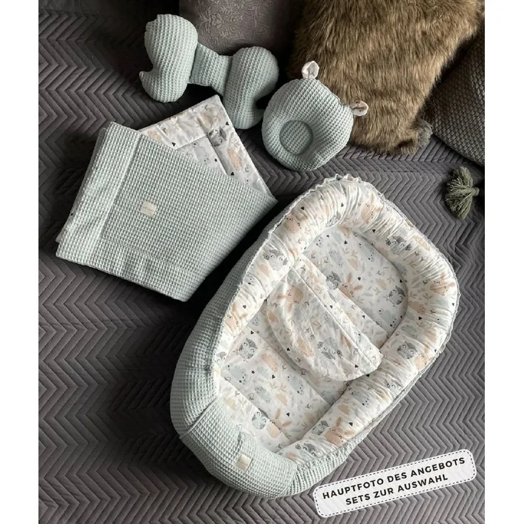 Loolay Bettnestchen Minze WAFFELPIQUE/ HASE Beige Weiß Babynest Babyausstattung, (Reisebett Nestchen SOLO/ o. in PREMIUM Geschenk SETS für Neugeborene, 1-tlg, 4 Jahreszeiten ATMUNGSAKTIVER WAFFELSTOFF Bestseller GESCHENK), LOOLAY® - 100% Europäische St...