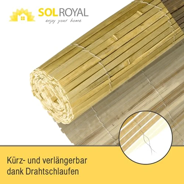 Sol Royal Hell Glänzender Split Bambus Sichtschutz 80x600 cm – Sichtschutz Bambus Zaun Bambusmatte Gartensichtschutz Balkon Sichtschutzzaun – Natursichtschutz Witterungsbeständig B33 – Bild 9
