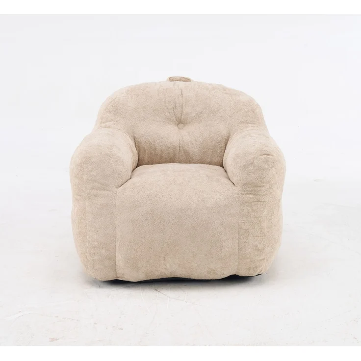Sitzsack mit Füllung aus Schaumstoffflocken, Kunstfell-Sitzsacksofa mit Armlehnen, für Wohnzimmer, Schlafzimmer und Leseecke, keine Montage erforderlich, Beige – Beige – 95 x 95 x 79 cm – YOUDENOVA – Bild 9
