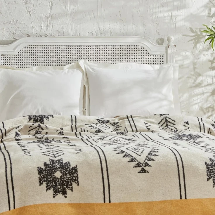 Karaca Tagesdecke Karaca Home Raya Doppelte Baumwolldecke Tagesdecke Bettdecke Senf – Bild 2
