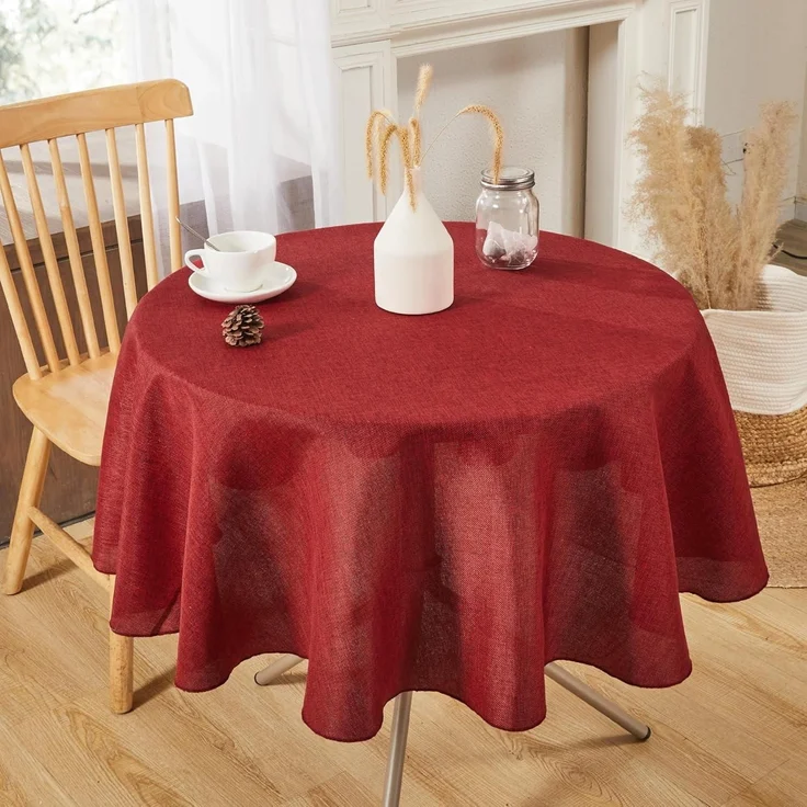 Tischdecke wasserabweisend Leinenoptik abwaschbar 140 cm (Rund) Rot – Bild 2