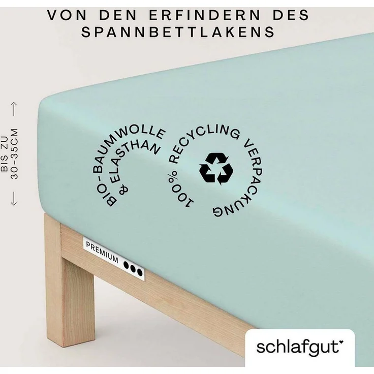 Schlafgut Spannbettlaken Premium, Gummizug: rundum, (1 Stück), Mako-Zwirn-Jersey, Petrol Light, L 140x200 cm - 160x220 cm – Bild 1