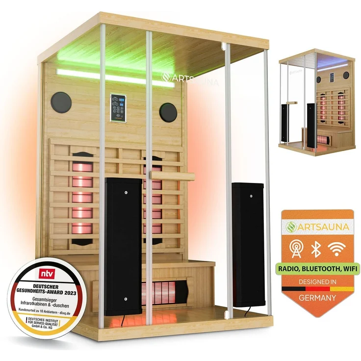 Artsauna Infrarotkabine Göteborg 120 – Natur, Wärmekabine mit Vollspektrumstrahlern, Hemlockholz & Sicherheitsglas, LED-Beleuchtung – Bild 1