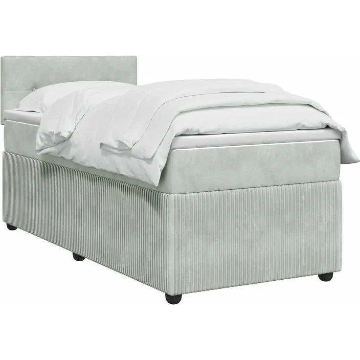vidaXL Boxspringbett mit Matratze Hellgrau 80 x 200 cm Samt 3451565 – Bild 3