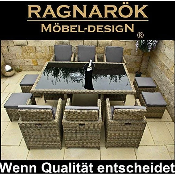 Ragnarök Möbel-Design Garten-Essgruppe Heimdall Esstisch Set 6+4, (Set, Polyrattan, Alu), Würfelsystem – Bild 1