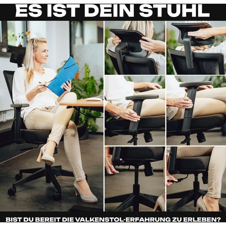 VALKENSTOL M3 KLASSIK Bürostuhl ergonomisch - 5 Jahre Garantie - Schreibtischstuhl mit Synchronmechanik - Armlehnen - extra bequem – Bild 7