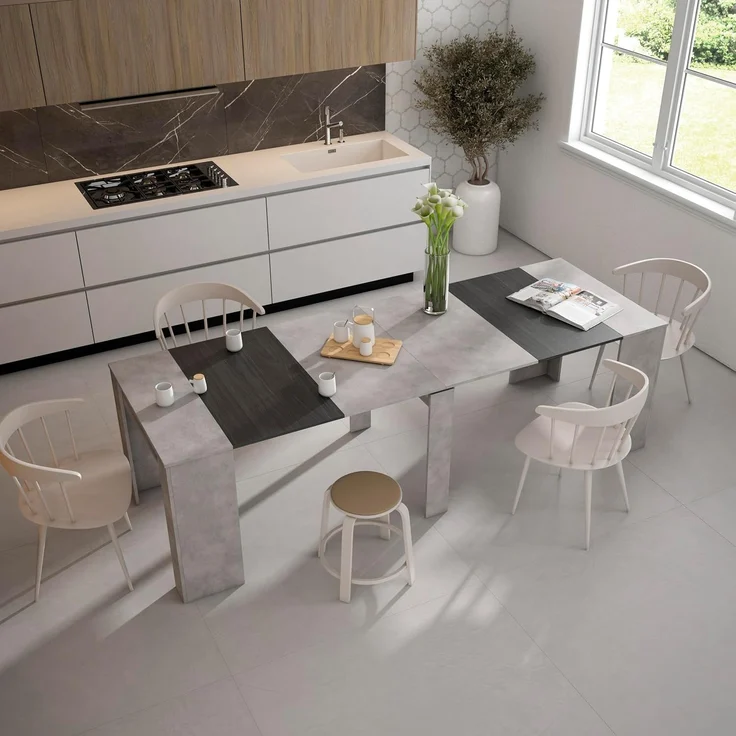 Skraut Home | Ausziehbarertisch | Multifunktionaler ausziehbarer | 260 | Für 12 Gäste | Esszimmertische | Moderner Stil | Zement – Bild 2