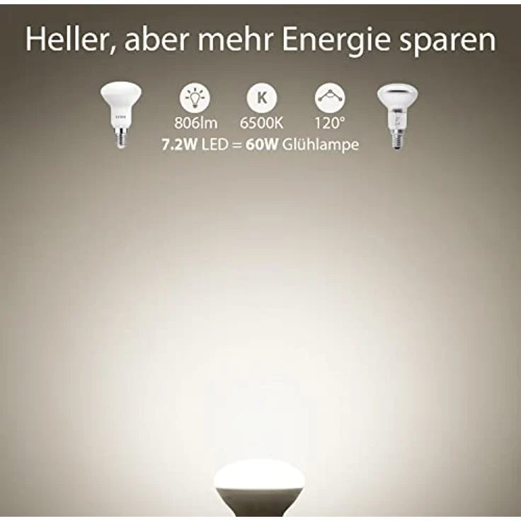 LVWIT E14 LED Lampe Kaltweiss 7.2W, Reflektorlampe 806 lm, 6500K, E14 LED Reflektor R50 Strahler ersetzt 60W Glühbrine, Nicht Dimmbar, 6er Pack – Bild 4