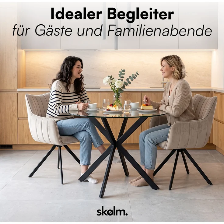 skølm 'Gymir' Esszimmerstühle, 2er Set, macchiato, gepolsterter Leinenbezug mit Kanalsteppung, drehbar & höhenverstellbar, Polsterstühle mit Armlehnen, bis 150 kg belastbar – Bild 9