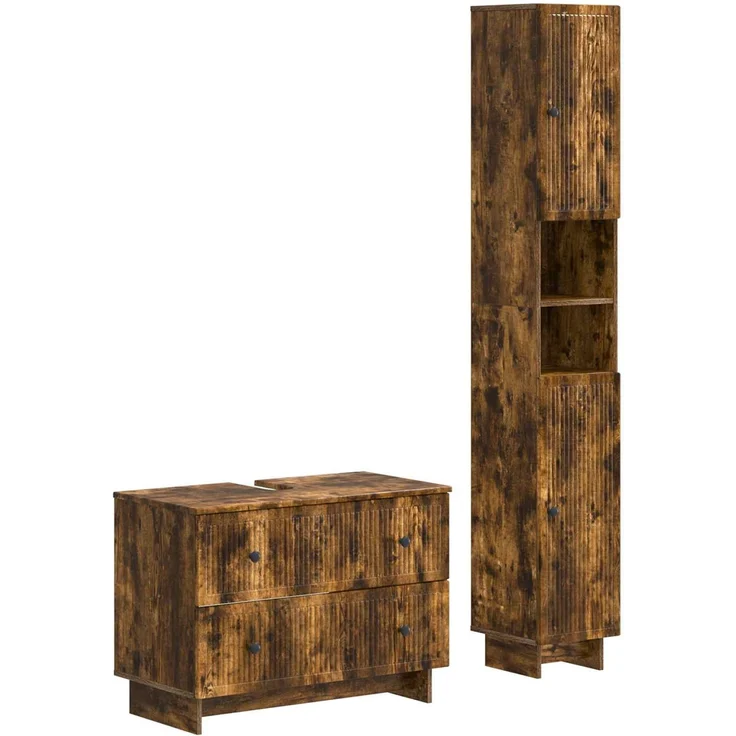 vidaXL 2-teiliges Badezimmer Schrank Set EDE Raucheiche Holzwerkstoff 3417500 – Bild 2