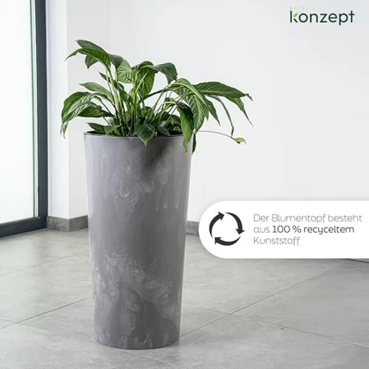 KONZEPT Blumentopf mit Einsatz Hoch 75cm in Beton Optik, für Außenbereich, Modernes Design, UV-beständig, keine scharfen Kanten, bruchfest – Bild 2