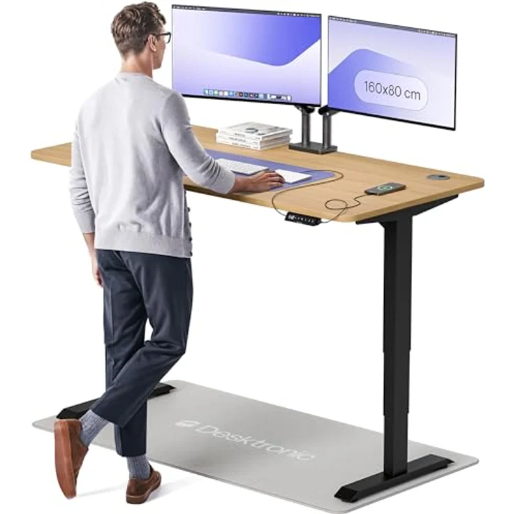 Höhenverstellbarer Schreibtisch - Höhenverstellbar Elektrisch mit Flüsterleisem Dual-Motor & Touchscreen - Hohe Tragfähigkeit - Stehtisch von Desktronic, Schwarz + Eiche, 160x80 cm – Bild 2