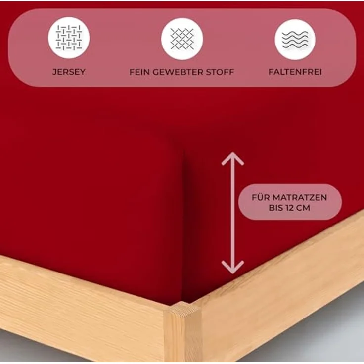 Buymax® Topper Spannbettlaken 140x200 cm Spannbetttuch 100% Baumwolle Jersey für Matratzentopper bis 12 cm Matratzenhöhe Bettlaken für Boxspringbett Topper, Rot – Bild 3