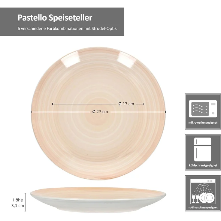 MamboCat Speiseteller Pastello 6er Set Speiseteller Ø27cm Steingut Platte groß Essteller – Bild 6