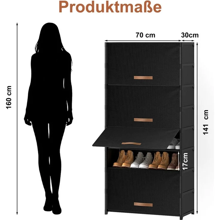 FABATO 9-stufiger Schuhschrank mit Tür – Stauraum für 36 Paar Schuhe | Kunststoff-Schuhregal für Diele, Flur & Schlafzimmer in Schwarz – Bild 2