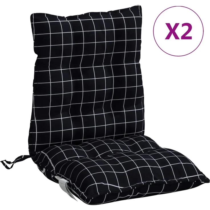 vidaXL Niedriglehner-Auflagen 2 Stk. Schwarz Karomuster Oxford-Gewebe 377719 – Bild 2
