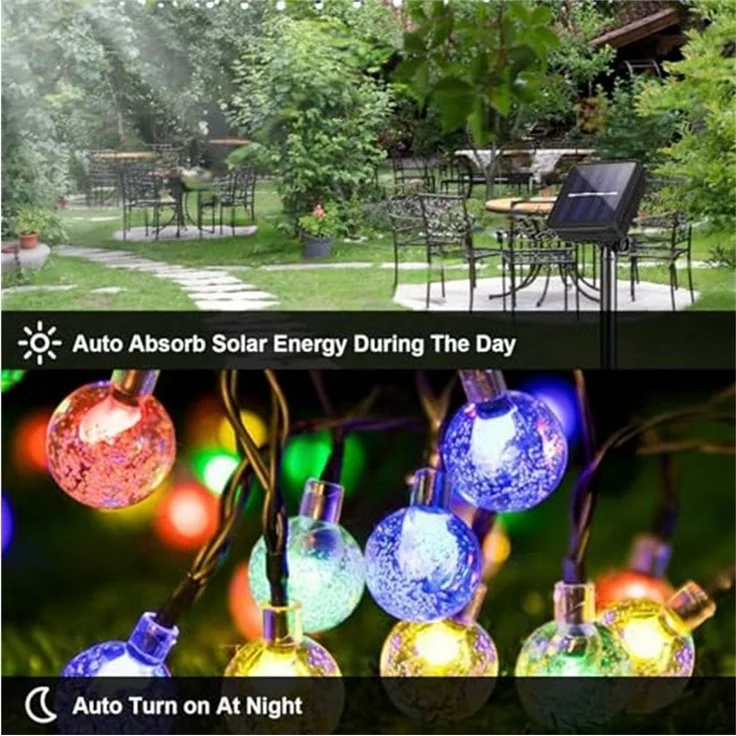 LQWELL LED Solarleuchte LED Kugeln Lichterkette Außen Solar Gartenleuchte, LED, Bunt, 30LED 8.1M 26FT IP65 8 Modi Lichterkette – Bild 3