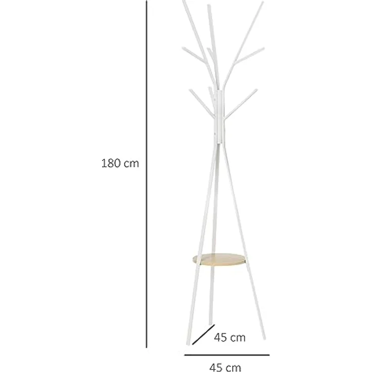 HOMCOM Garderobenständer Kleiderständer mit 8 Hake, (Garderobe mit Ablage, 1 St, Kleidungsständer), Metall, Weiß, 45 x 45 x 180 cm – Bild 8