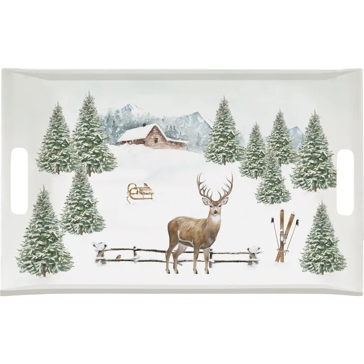 EasyLife Tablett White Forest, Melamin, Handwäsche Empfohlen, Weiß, Motiv: Winterwald