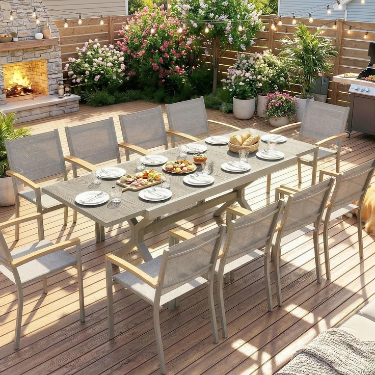 Ausziehbarer Gartentisch für 8–10 Personen, aus Aluminium und Stahl, 154/214 × 85 × 73 cm, grau – Bild 10