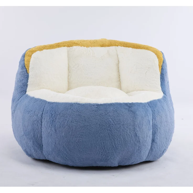 Übergroße Sitzsäcke, mehrfarbiges Kunstfellsofa mit Füllung aus Schaumstoffflocken, großes Lounge-Sofa fürs Wohnzimmer, keine Montage erforderlich, Blau+Weiß+Gelb – mehrfarbig – 106 x 110 x 77 cm – YOUDENOVA – Bild 9