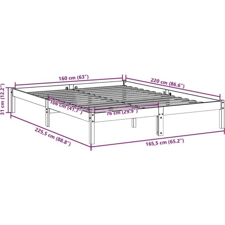 vidaXL Massivholzbett Extra Lang ohne Matratze 160x220 Kiefernholz 852422 – Bild 10