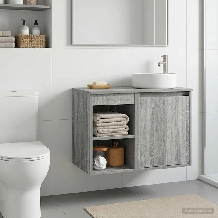 vidaXL Badezimmerschrank Grau Sonoma 30 x 44,5 x 50 cm Holzwerkstoff 890355 – Bild 4