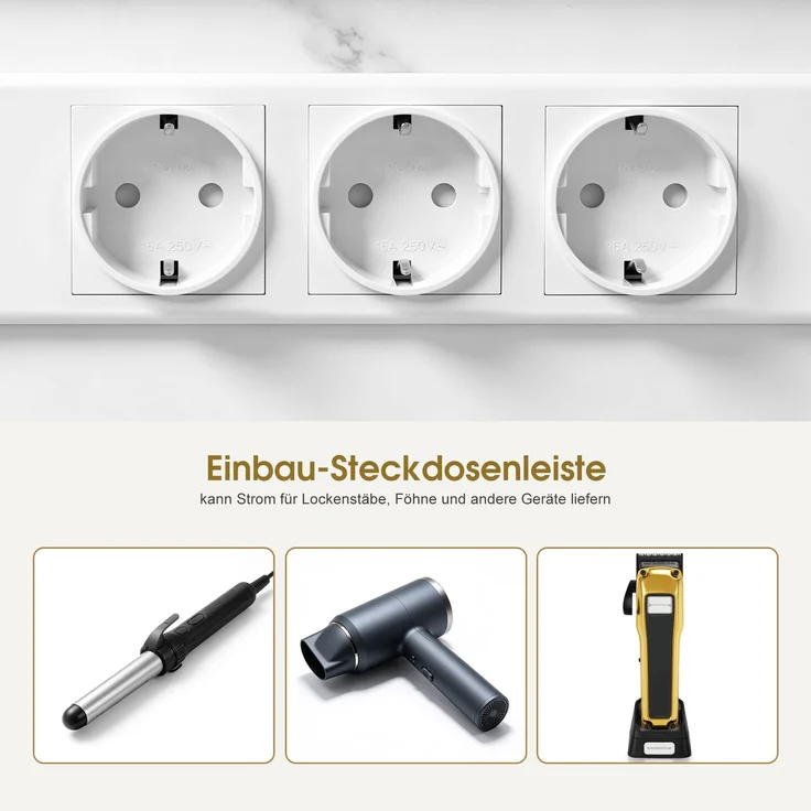 BarberPub Friseurtisch mit 2 Schubladen & Offener Ablage, Schreibtisch Marmor-Weiß Gold, Schminktisch ohne Spiegel, Friseurplatz für Friseursalon, Computertisch Schlafzimmer, 40x100x80cm, 3579 – Bild 4
