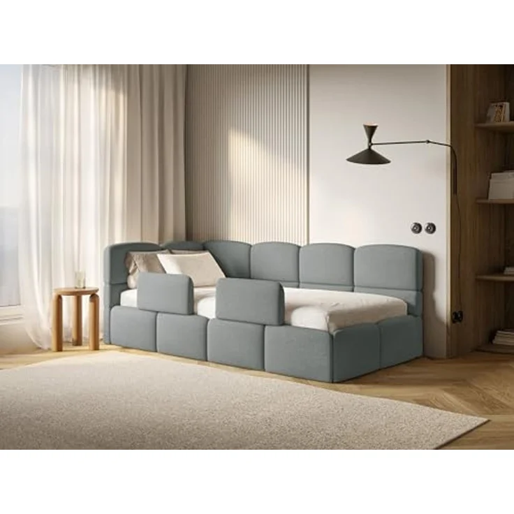 Selsey 'Cloudy' Kinderbett 120 cm, Bettkasten, 2x Rausfallschutz, Chenille, links, Dunkelgrau – Bild 4