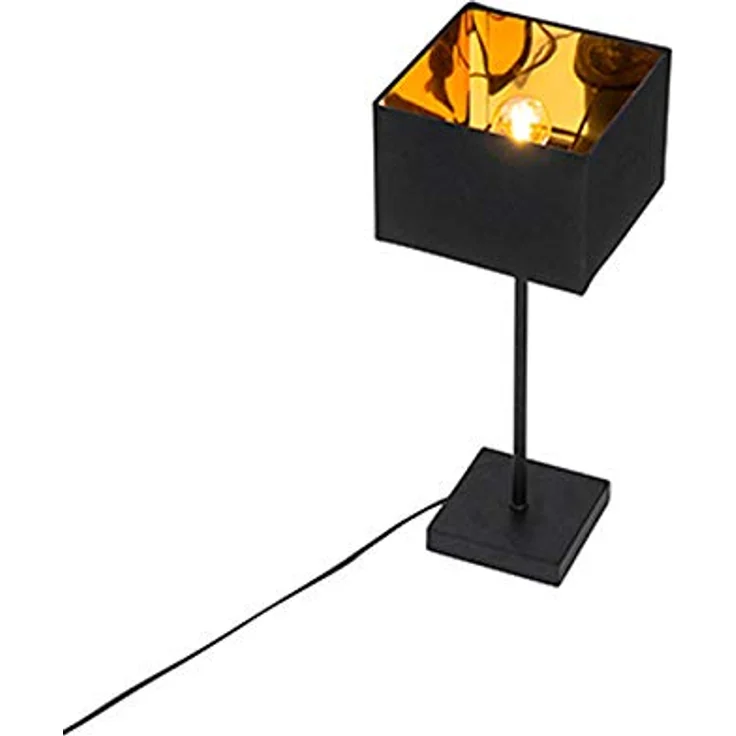 QAZQA VT 1, Moderne Tischlampe mit schwarzem Stoffschirm und goldener Innenseite, quadratisch, E27, LED geeignet, 44 cm hoch – Bild 7