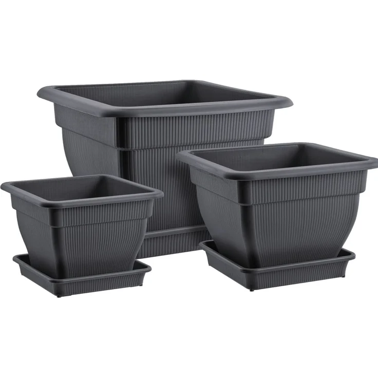 XL Pflanzkübel Blumentopf 48x48x35cm mit Wasserspeicher und Untersetzer - 33 Liter Pflanztopf gegen Staunässe Anthrazit UV-stabil, frostsicher, robust – Bild 8