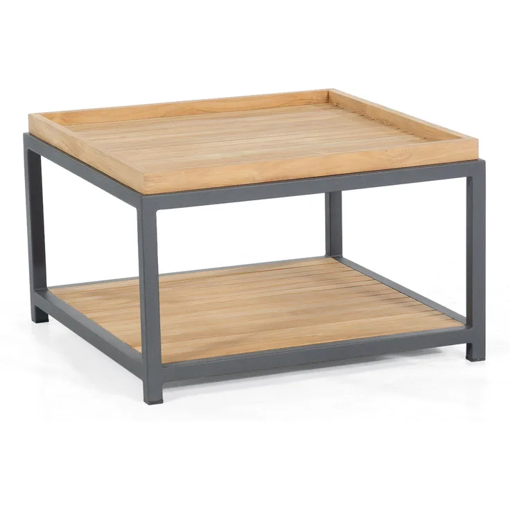 Sonnenpartner Loungetisch Square 72x72 cm Aluminium mit Teakholz Beistelltisch Tisch