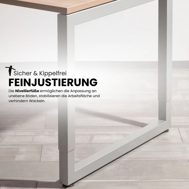 bümö höhenverstellbarer Schreibtisch R-Serie 140x80 cm in weiß, Gestell in Graphit - PC Tisch klein für's Büro manuell höhenverstellbar, Computertisch verstellbar, RS-14-W-G – Bild 3